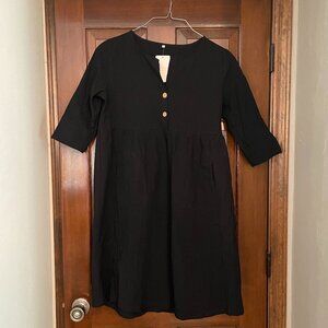 Size XL Floral Blooming black button-front pocket A-line midi dress
